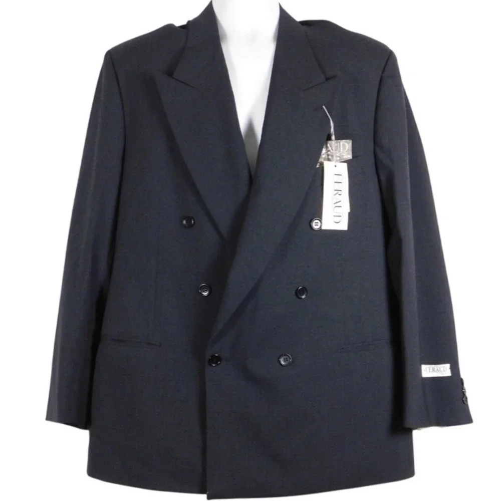 FERAUD Paris Double Breasted Wool Blend Suit Jacket Blazer Dark Gray Sz 44 D31